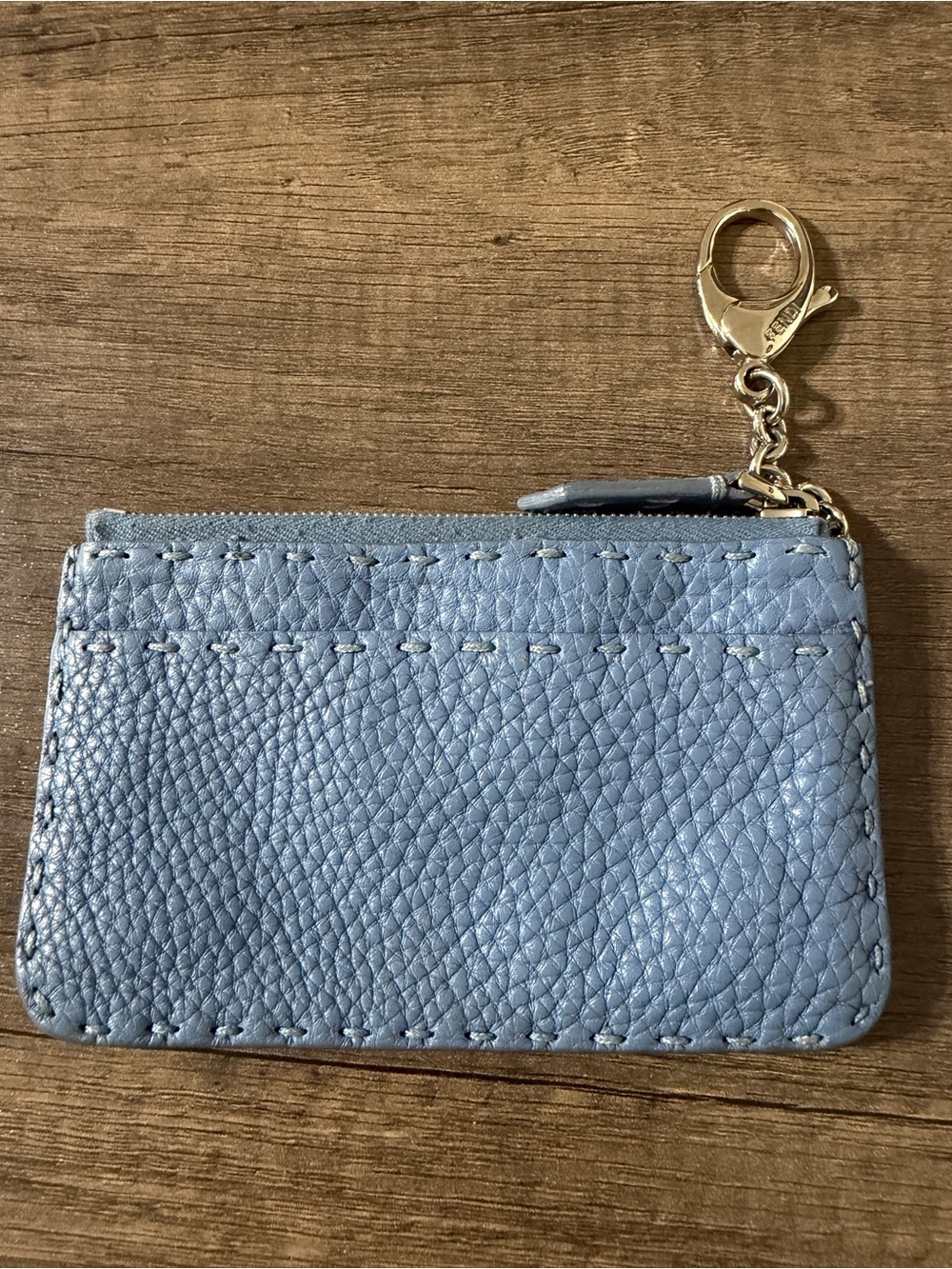 Fendi Blue Pebbled Leather Cosmetic Pouch with Card Holder - Picture 6 of 8
